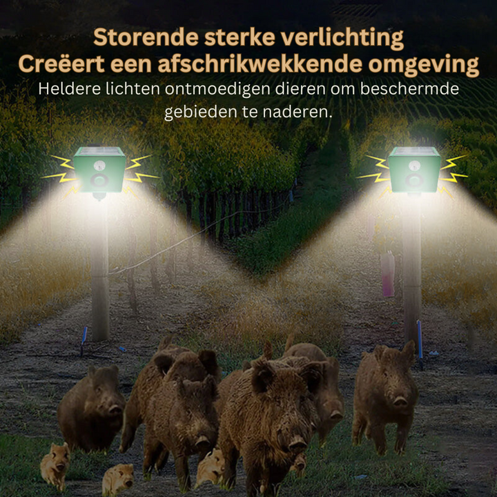 De WildGuard ongediertebestrijder. Een krachtig schrikapparaat op zonne-energie voor bescherming van tuin en erf.