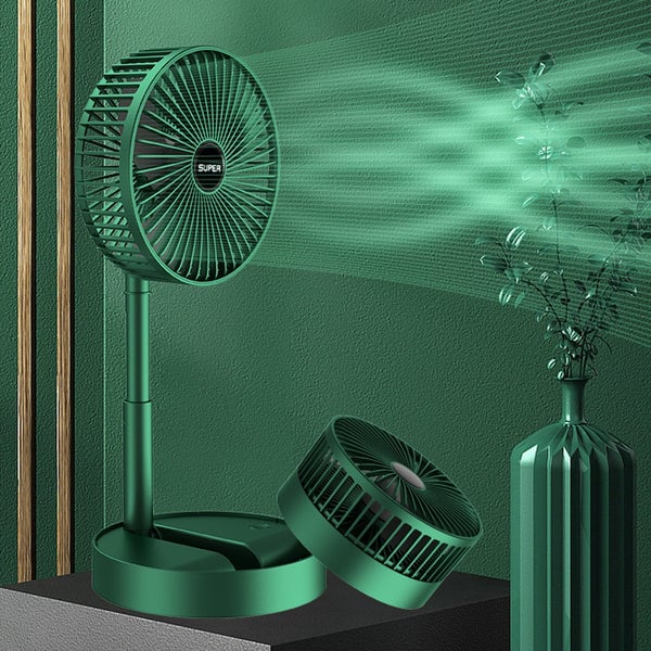WindBlazer compacte draagbare ventilator, opvouwbaar en USB-oplaadbaar, voor koele lucht onderweg of op reis.