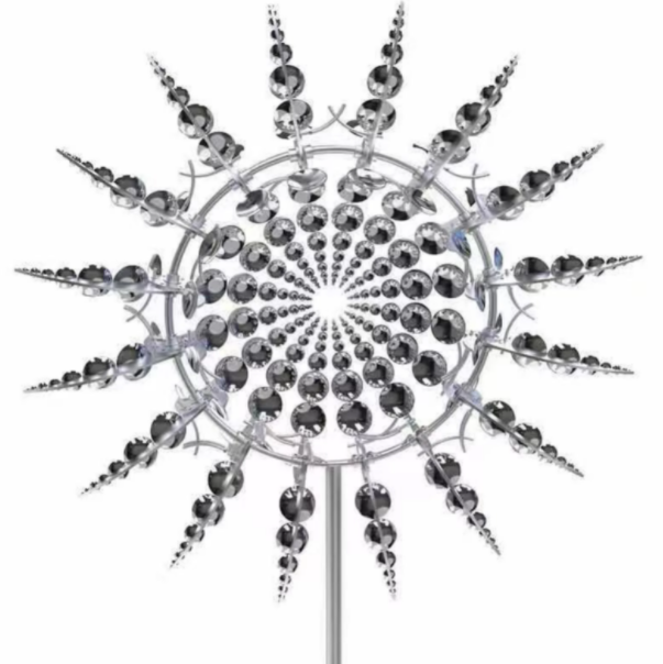 Metalen windmolen, dubbele beweging, esthetische tuindecoratie, robuust, voor sfeervolle tuinaccenten.