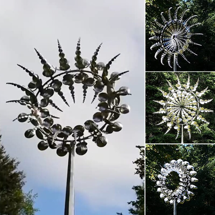 Metalen windmolen, dubbele beweging, esthetische tuindecoratie, robuust, voor sfeervolle tuinaccenten.