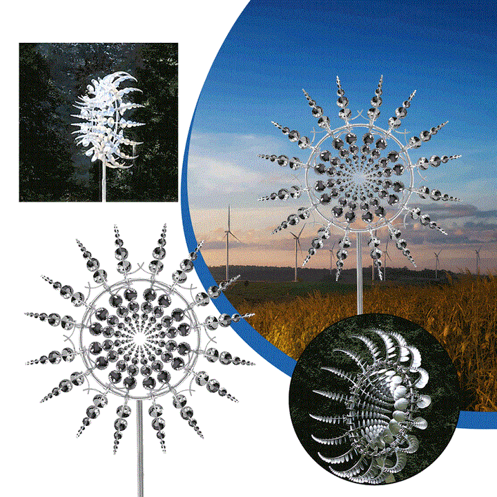 Metalen windmolen, dubbele beweging, esthetische tuindecoratie, robuust, voor sfeervolle tuinaccenten.