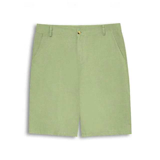 Winston linnen shorts, bruin, detail van de stof, ademend en koel materiaal voor de zomer.