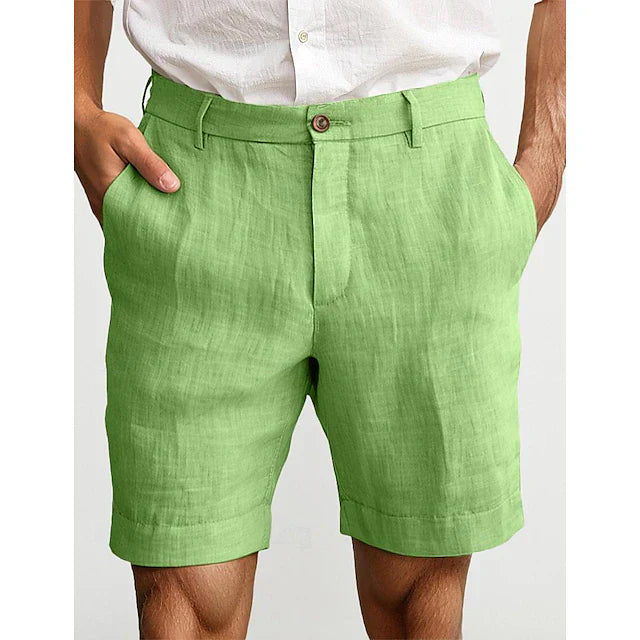 Winston linnen shorts, bruin, achterkant van de shorts, toont de comfortabele pasvorm.