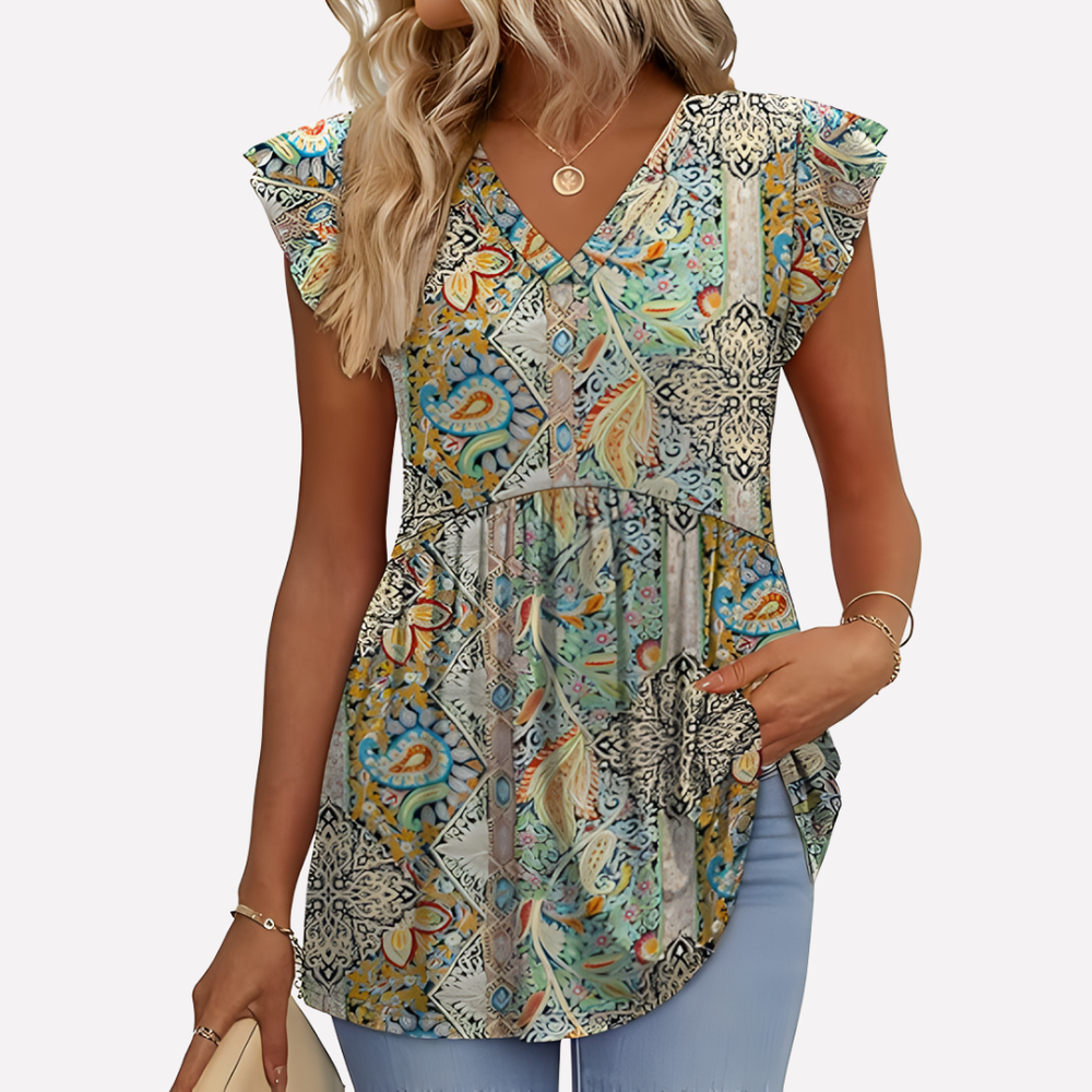 Boho-stijl gestreepte blouse voor vrouwen met korte mouwen, perfect voor een comfortabele, trendy zomerlook.