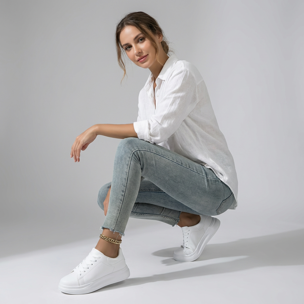 Witte dames orthopedische sneakers, licht & comfortabel, met voetondersteuning voor dagelijks gebruik.