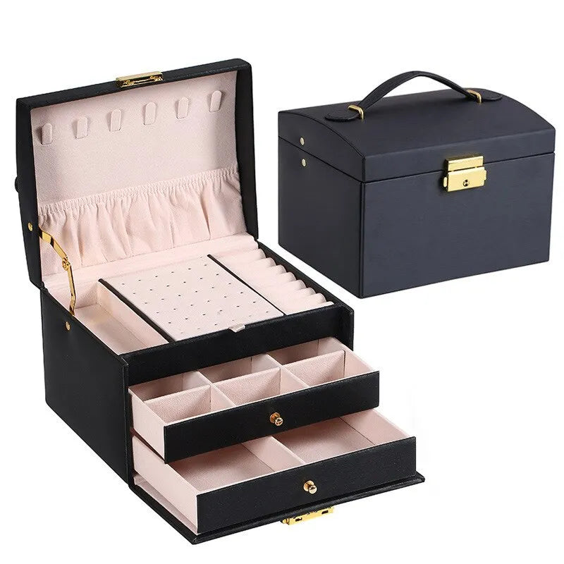 Roze juwelenkistje van PU-leer, 3 lades, fluweel. Ideaal sieraden organizer voor vrouwen.