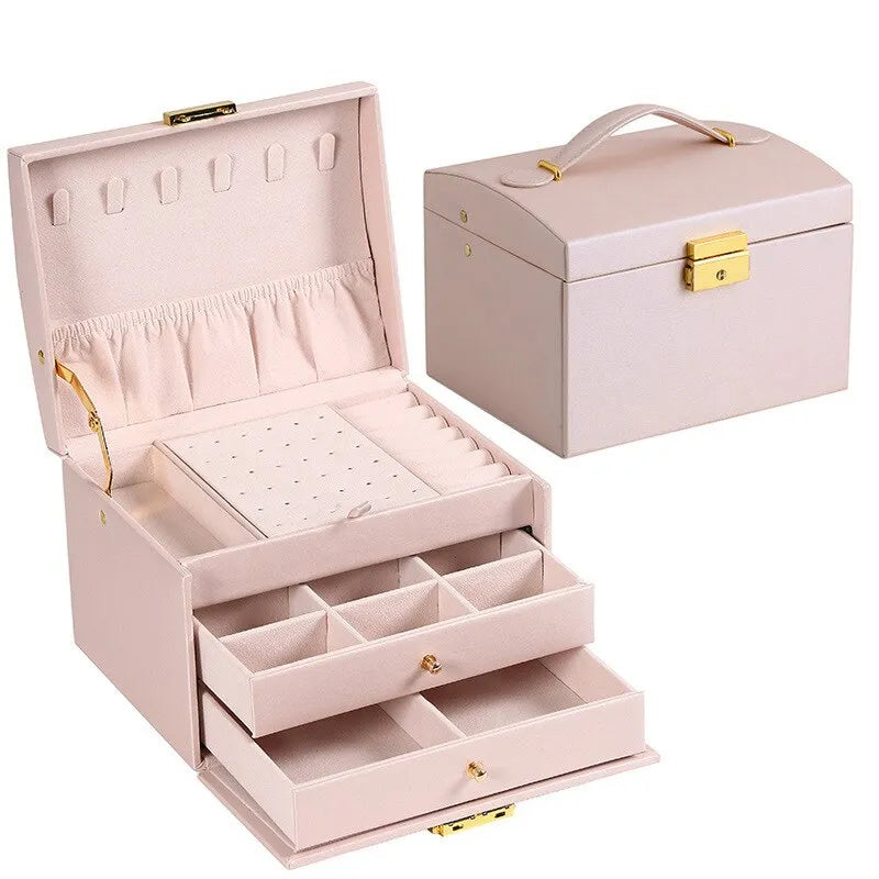 Zwarte elegante sieradendoos met 3 lagen, fluwelen interieur van PU-leer. Perfect cadeau voor haar.