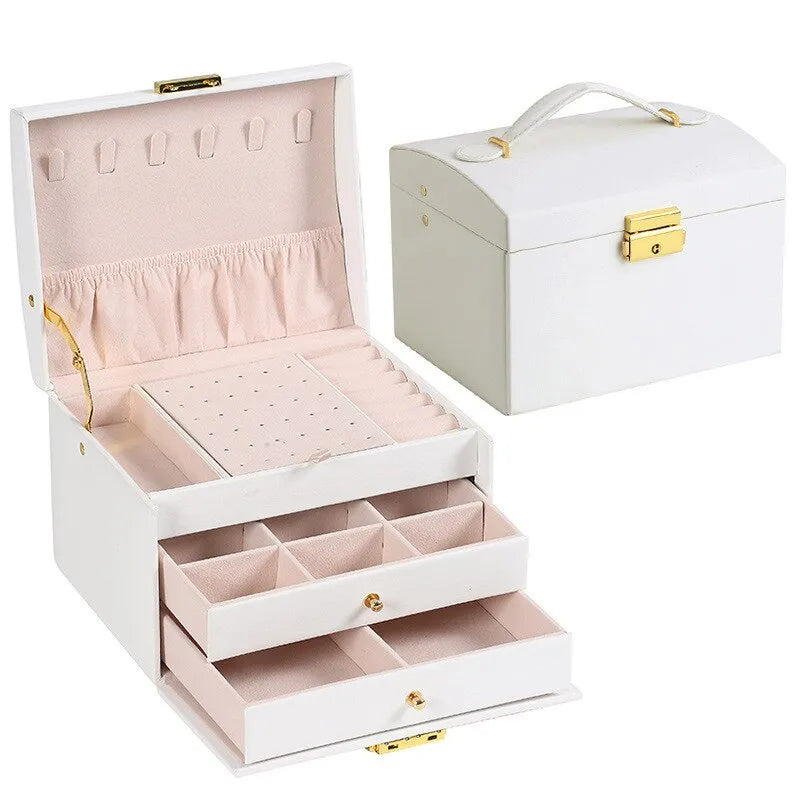 Donkergroene luxe sieradendoos Amylin met 3 lades; fluwelen bekleding. Sieraden veilig opbergen.