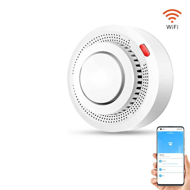 Gedetailleerde weergave van de Slimme WiFi rookmelder, strak design, klaar voor installatie in huis.