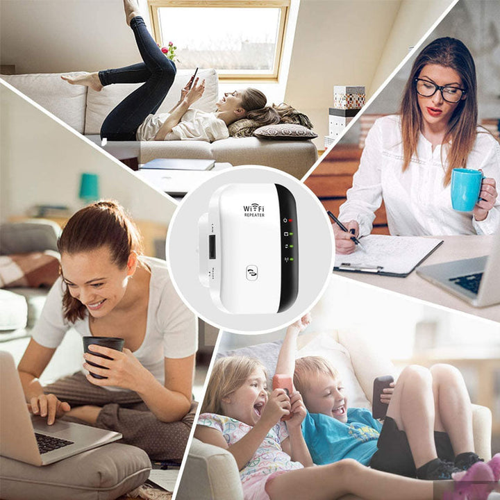 Verpakking en inhoud van de draadloze WiFi signaalversterker.