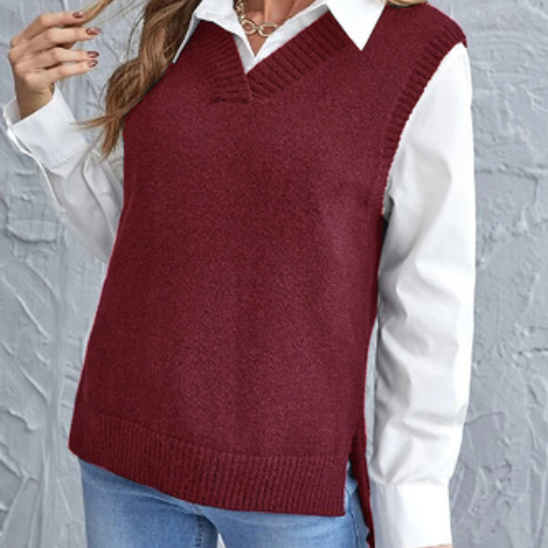Elegante dames spencer, gebreid en zacht, met een chique V-hals. Modieuze mouwloze pullover voor diverse outfits.