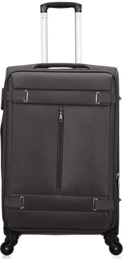 Elegante zachte reiskoffer Valencia, klaar voor vertrek met soepele 360° wielen.