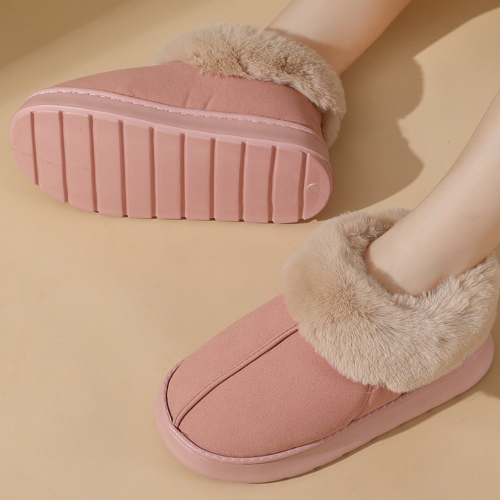 Warme khaki huisschoenen voor dames, zachte pantoffels met pluche voering voor optimaal comfort.