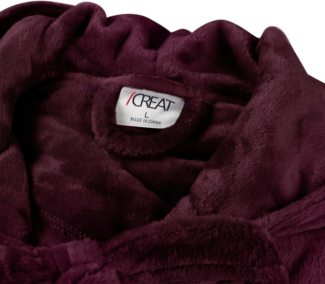 Uniseks fleece badjas, extra zacht en warm, met capuchon voor alle seizoenen.