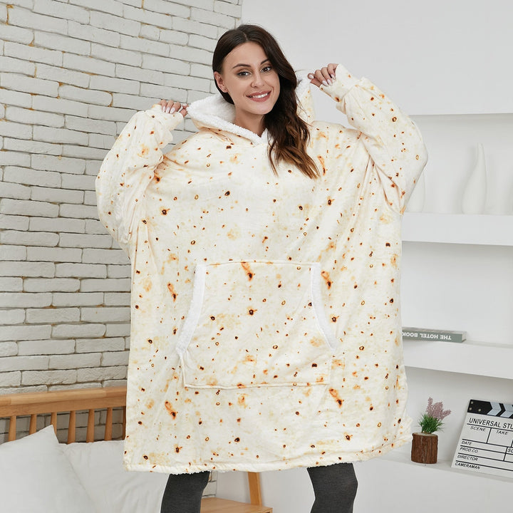 Zachte pluche hoodie deken, perfect voor een knusse avond thuis.