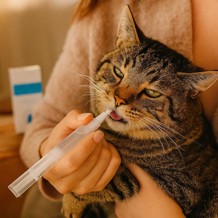 Tandenverzorgingspen met natuurlijke bestanddelen voor katten, frisse adem, gezonde mond, preventie van tandziekten.