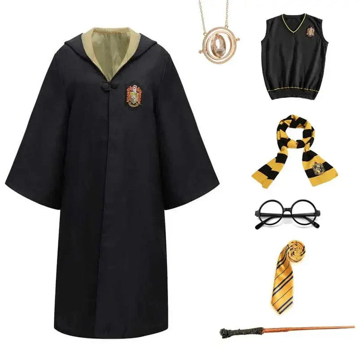 Toverkostuum voor kinderen: Elegante cape, sjaal, bril, toverstaf; perfect voor magische rollenspellen en avonturen.