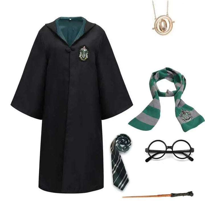 Toverkostuum voor kinderen: Elegante cape, sjaal, bril, toverstaf; perfect voor magische rollenspellen en avonturen.