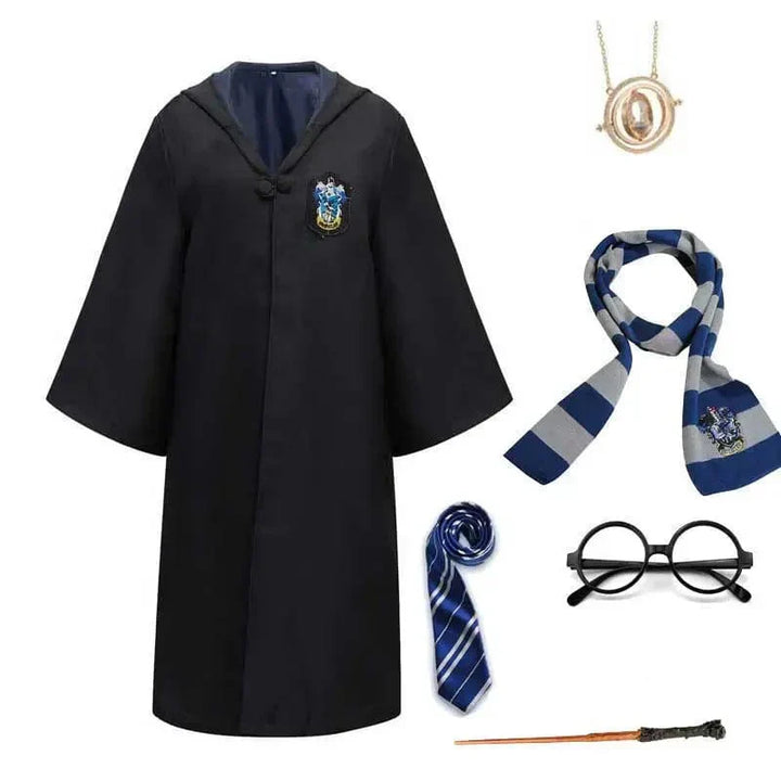Toverkostuum voor kinderen: Elegante cape, sjaal, bril, toverstaf; perfect voor magische rollenspellen en avonturen.