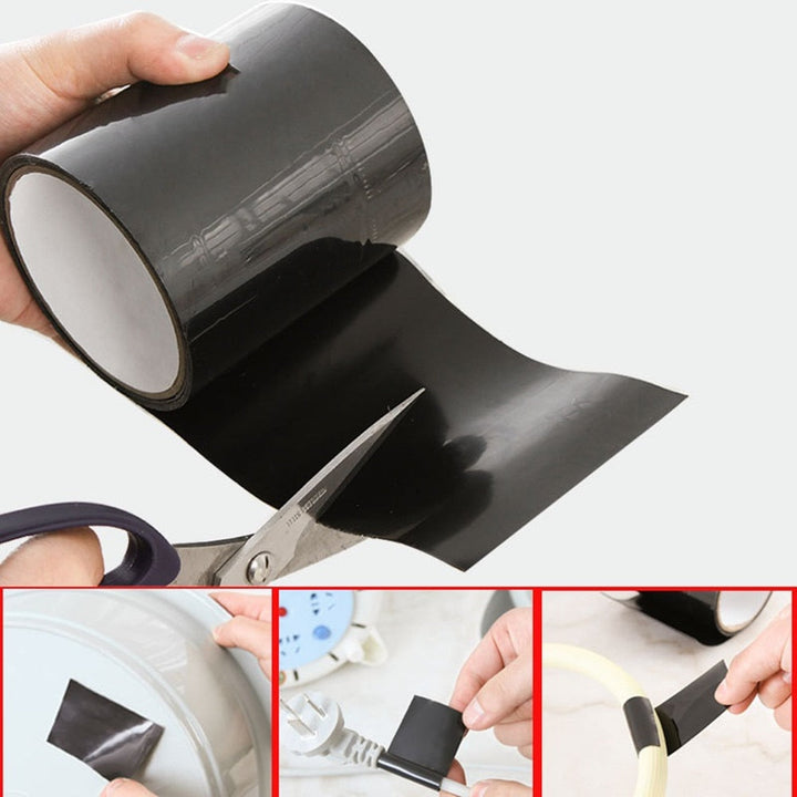 Zelfklevende waterdichte reparatietape voor snelle afdichting van lekkages in huis en tuin.