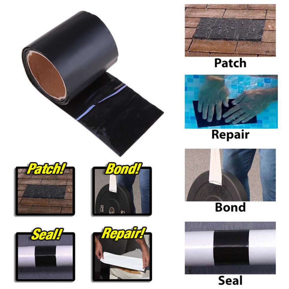 Flexibele waterdichte reparatietape voor het snel afdichten van gaten en scheuren op diverse oppervlakken.