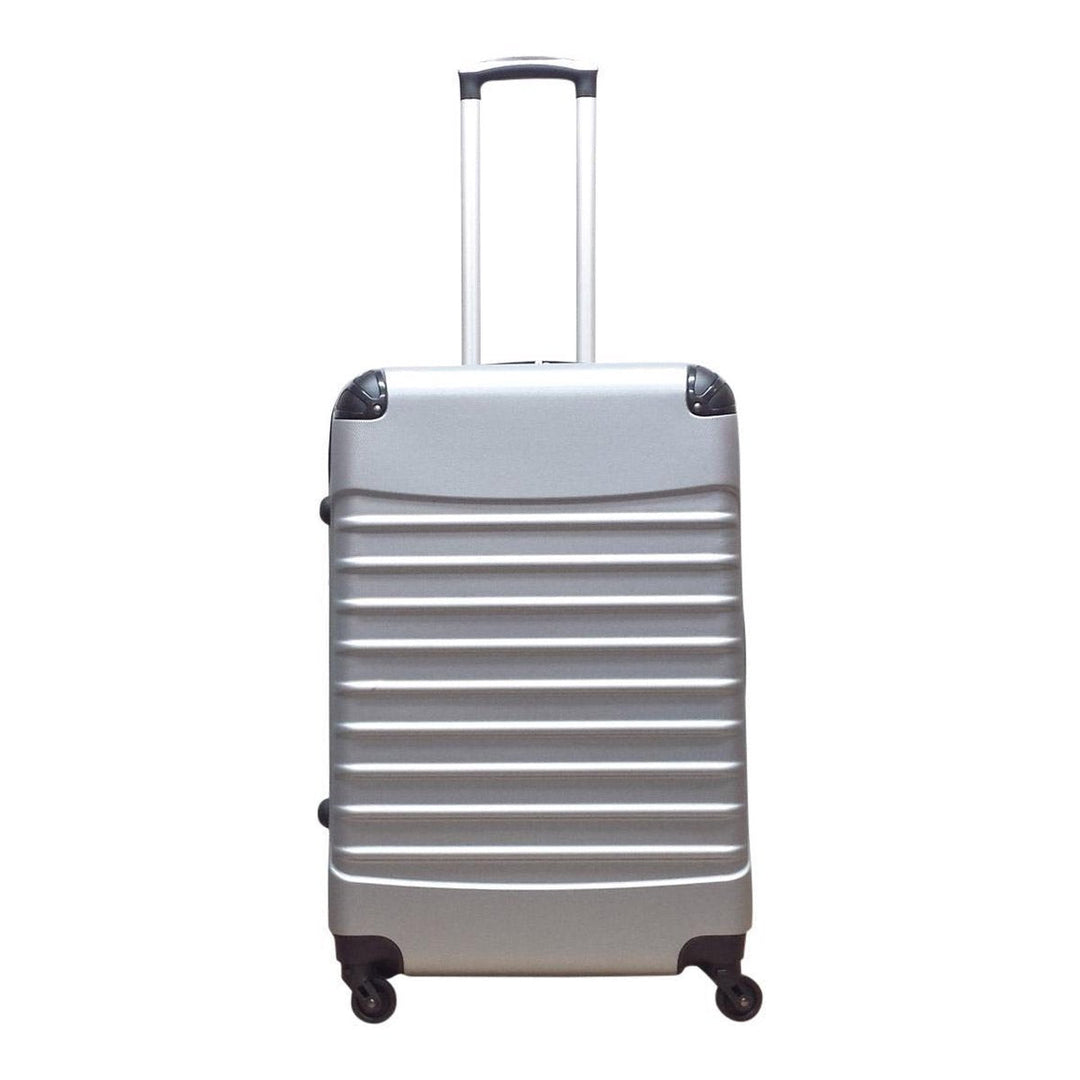 Veelzijdige zilveren 2-delige hardshell koffer & trolley set, perfect voor zakenreizen of vakanties.