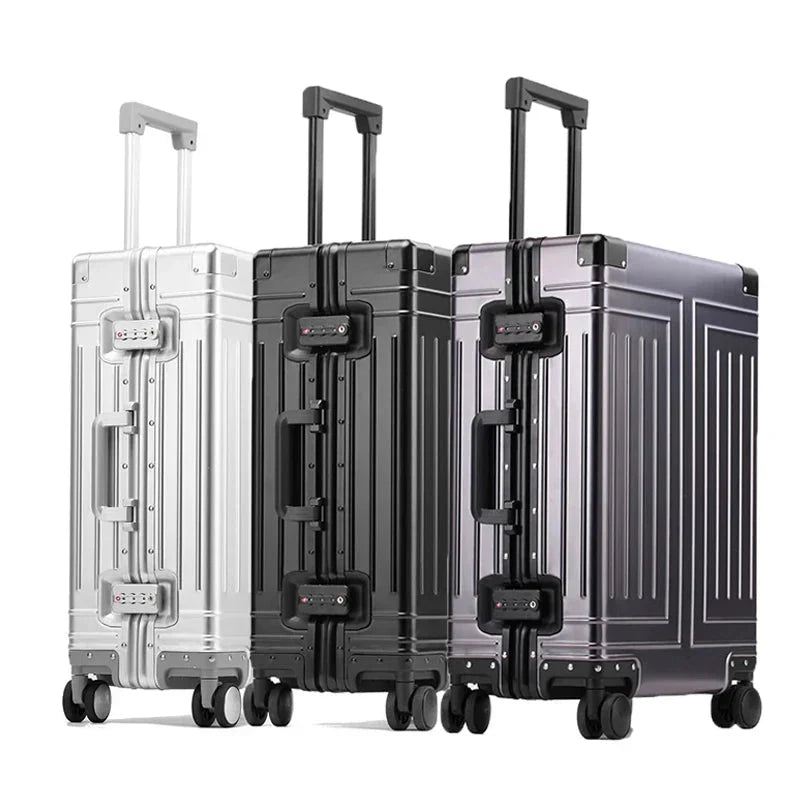 Zilveren luxe aluminium hardshell koffer Valletta met TSA-slot en 360° spinnerwielen voor stijlvol reizen.