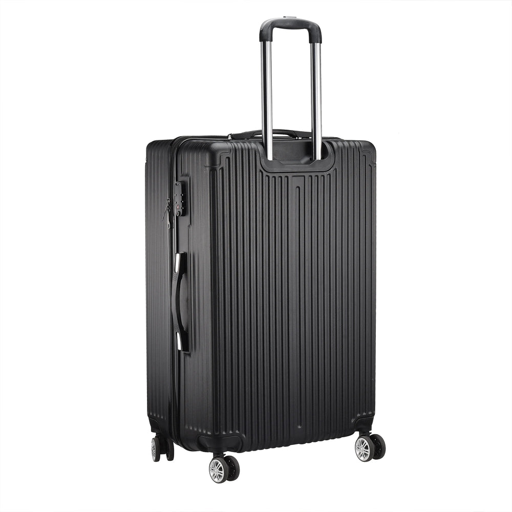 Lichtgewicht en duurzaam zwart hardshell kofferset, 3-delig, ideaal voor vakantie en zakelijke reizen.