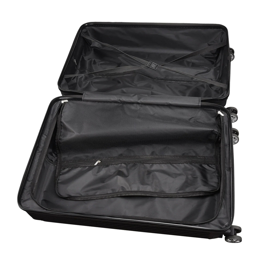 Modern zwart 3-delig hardshell kofferset Zurich Explorer, combineert stijl en functionaliteit voor elke reis.