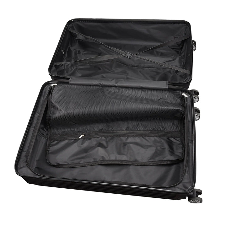 Modern zwart 3-delig hardshell kofferset Zurich Explorer, combineert stijl en functionaliteit voor elke reis.