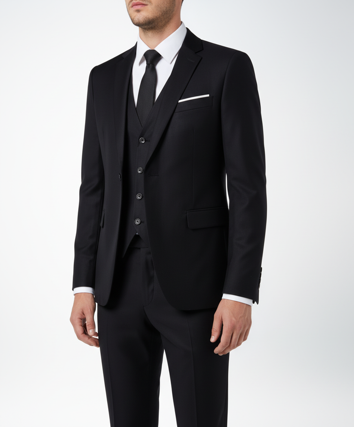 Stijlvol slimfit heren kostuum met gilet, ideaal als trouwpak of business suit.