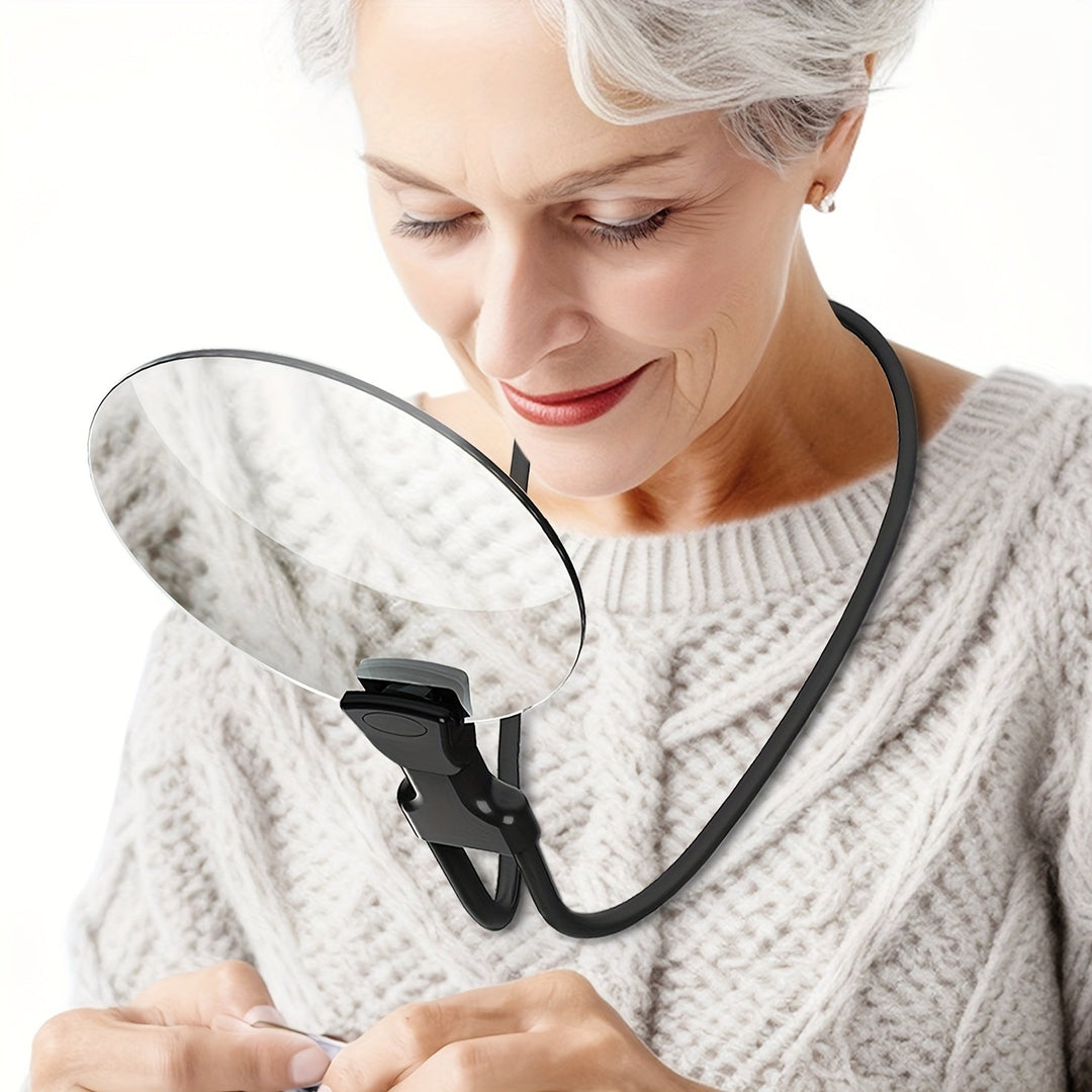 Zwart handsfree vergrootglas met nekband, 5x vergroting, ideaal voor lezen en gedetailleerd werk.