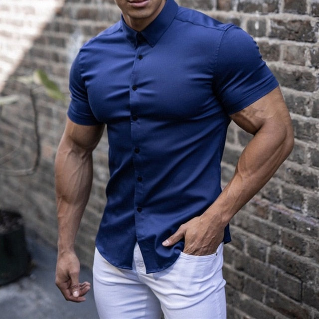 Modern heren muscle T-shirt met korte mouwen, stretch fit, ideaal voor dagelijkse casual kleding en sportieve stijl.