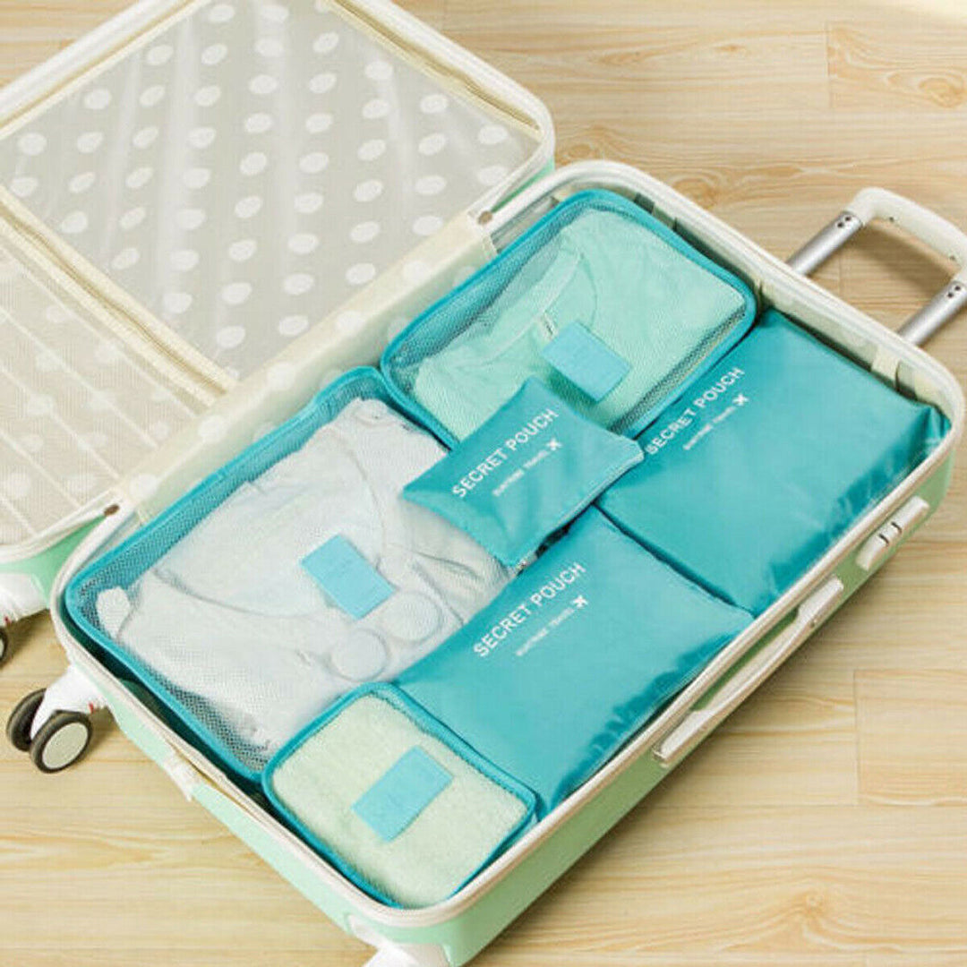 Duurzame nylon opbergtassen voor bagage, inclusief schoenentas en waszak.