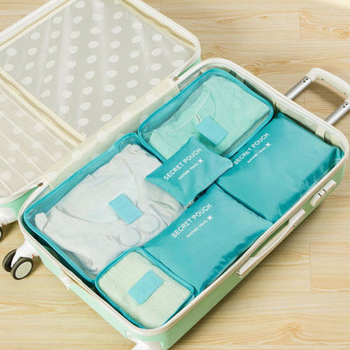 Duurzame nylon opbergtassen voor bagage, inclusief schoenentas en waszak.
