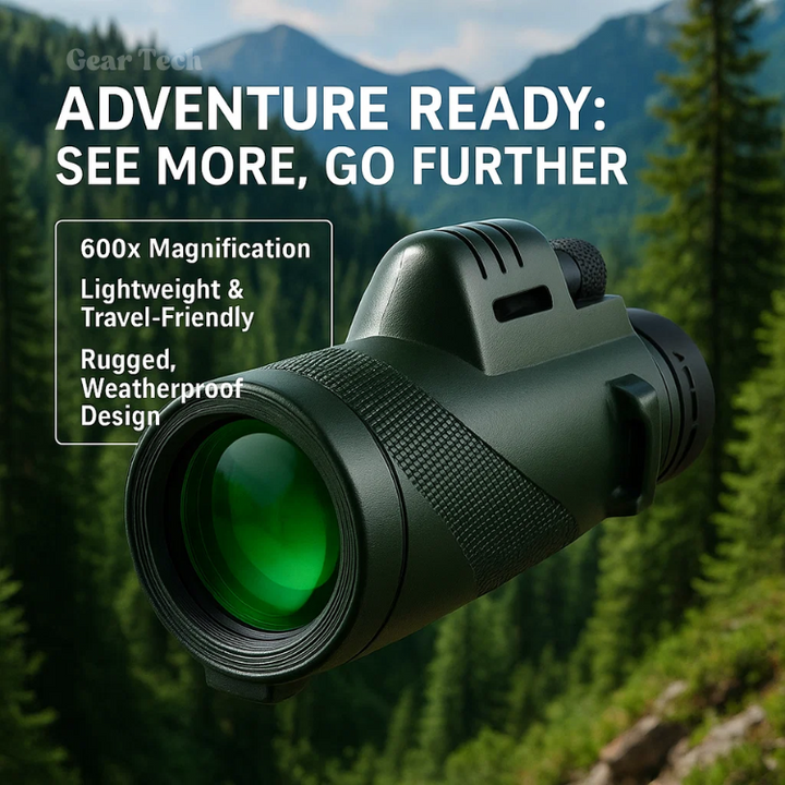 Lichtgewicht 600x zoom monoculaire met HD optiek, compact alternatief voor een verrekijker op reis.