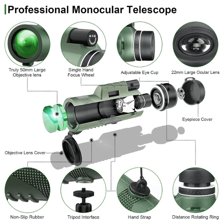 HD optiek monoculaire met 600x ultra-zoom, zorgt voor heldere en gedetailleerde beelden, lichtgewicht design.