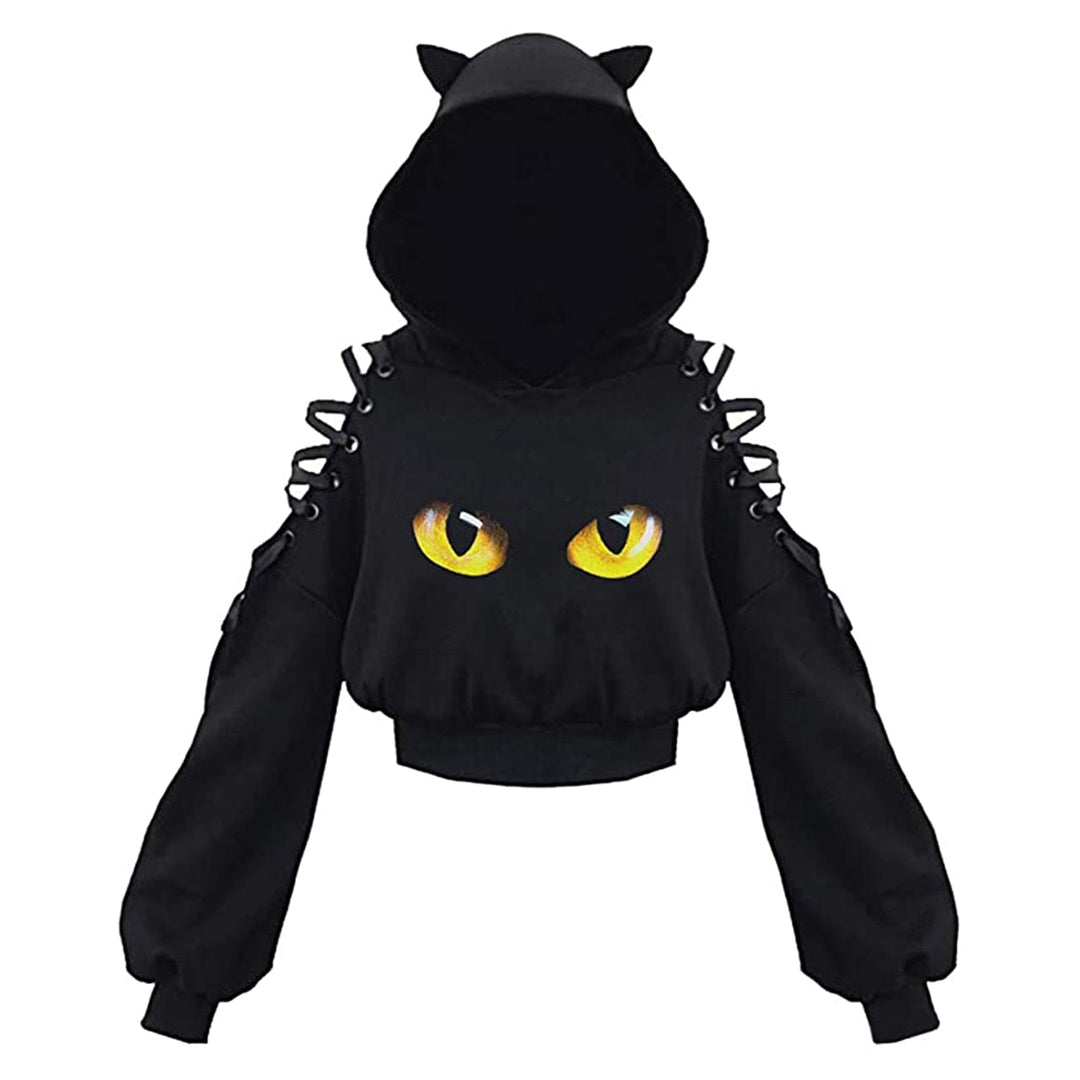 Comfortabele CatHoodie™ dames trui met kattenoren; perfecte zwarte hoodie voor casual mode en vrije tijd.