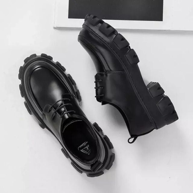 Zwarte elegante heren zakelijke schoenen; instapmodel met antislip dikke zool, comfortabel en stijlvol.