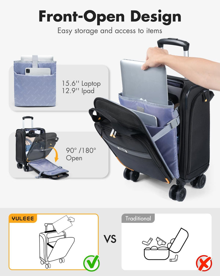Luchthaven-goedgekeurde reistas: trolley met spinnerwielen en gewatteerd laptopvak.