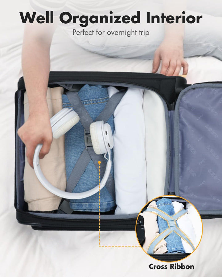 Veelzijdige handbagage trolley met laptopvak en spinnerwielen voor comfortabel reizen.
