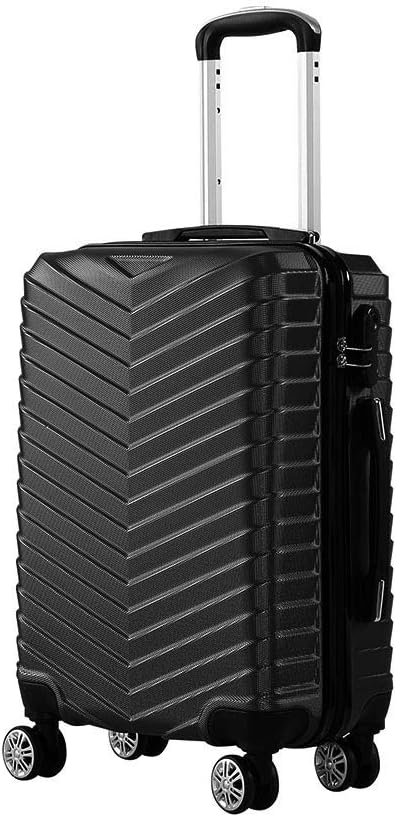 Zwarte hardcase handbagage koffer met 360° spinnerwielen, ideaal voor compact reizen.