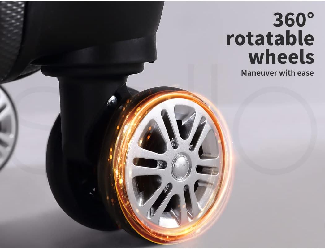 Stevige zwarte hard-shell koffer met 360° spinnerwielen voor moeiteloos transport als handbagage.