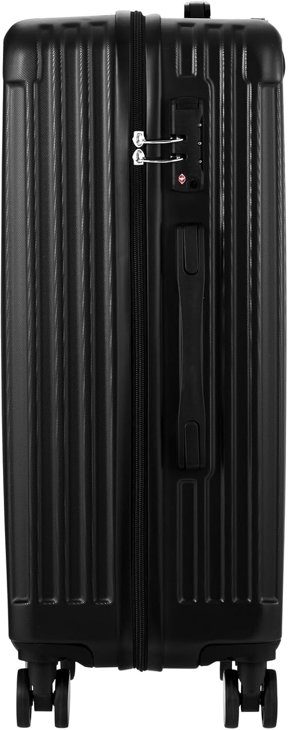 Elegante zwarte hard-shell koffer, groot model, met 360° wielen en betrouwbaar TSA-slot. Perfect voor vakantie.