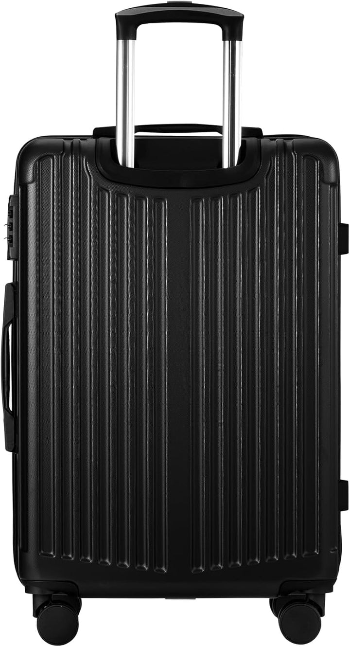 Ruime zwarte 28 inch harde koffer, ideaal voor lange reizen, met 360° wielen en TSA-slot voor veiligheid.