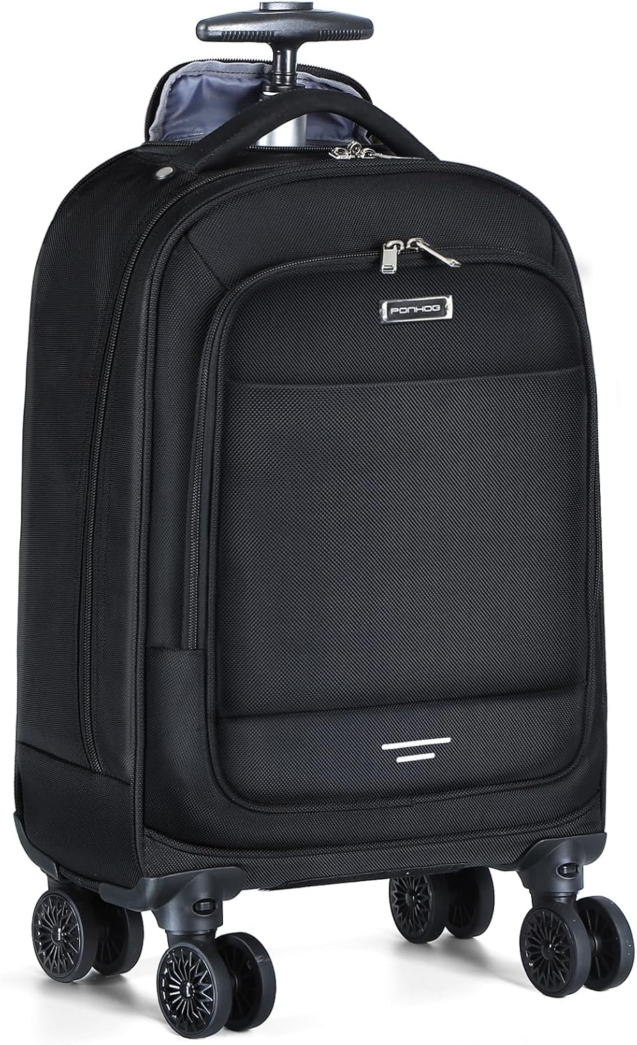 Zwarte heren laptop trolley rugzak 30L met waterafstotend design en soepele 4 spinner wielen voor zakelijk reizen.