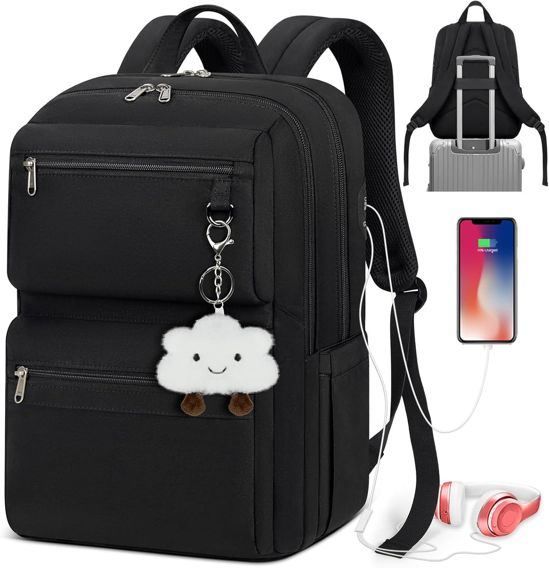 Zwarte lichtgewicht unisex laptoprugzak (tot 15.6 inch) voor werk, school en reizen.