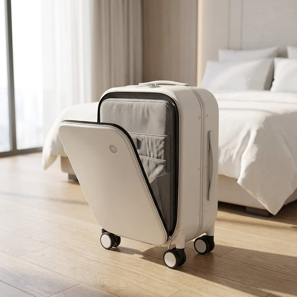 Zwarte Navisphere unisex reiskoffer met stille 360 graden spinnerwielen voor soepel reizen.