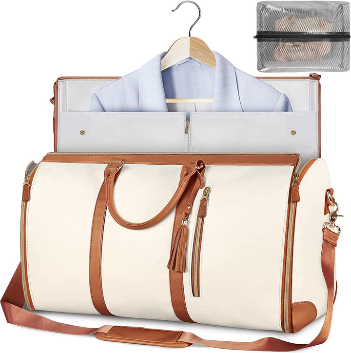 Multifunctionele opvouwbare kledingtas met aparte vakken voor schoenen, laptop en reisaccessoires.