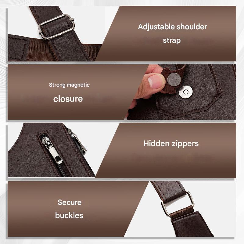 Diefstalvrije ShadowCarry Pro schoudertas heren, slank design met verborgen ritsen, ideaal voor veiligheid onderweg.
